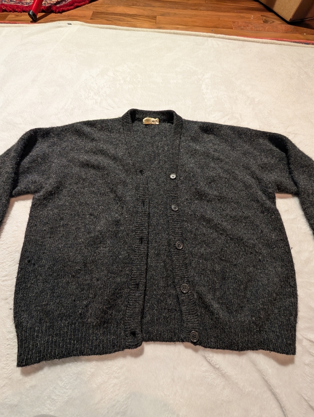 J. Crew Men's 100% Shetland Wool Black Button Cardigan Sweater